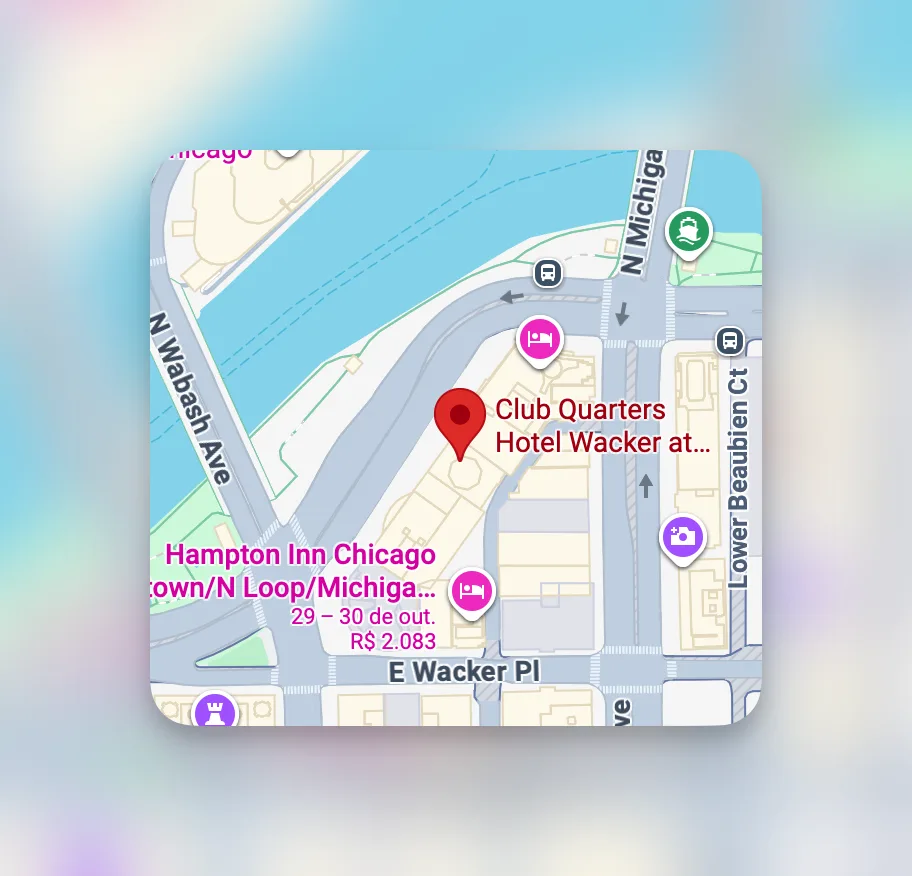 Localização do Club Quarters Wacker at Michigan junto ao rio Chicago