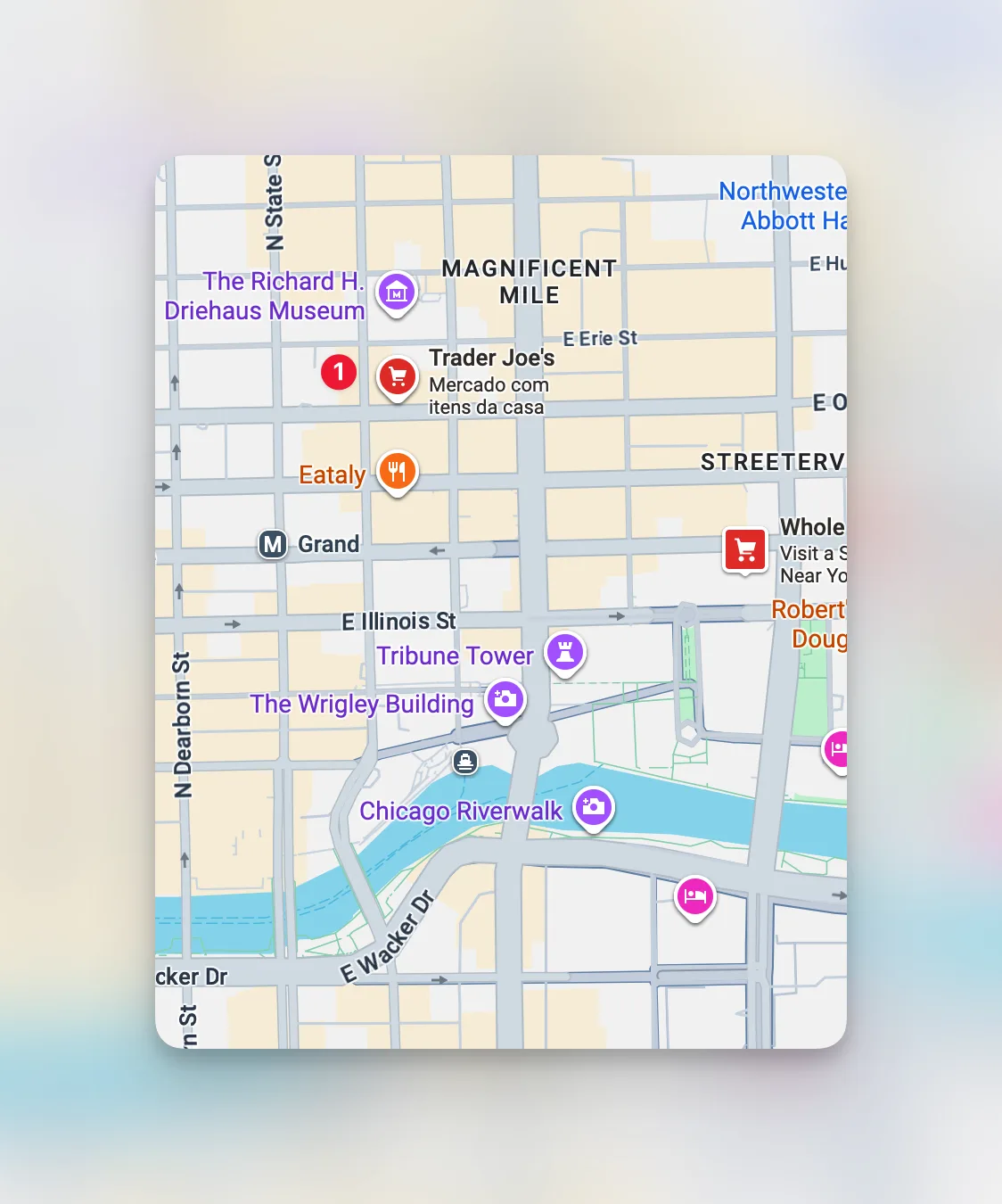 Mapa do Trader Joe’s na região da Ontario Street em Chicago